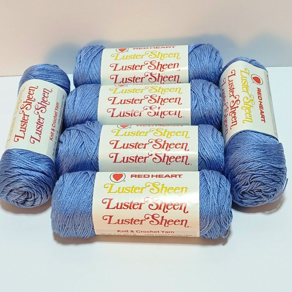Vtg. Red Heart Luster Sheen Acrylic Knit Crocet Yarn, Lot of 6 Skeins, Bluette